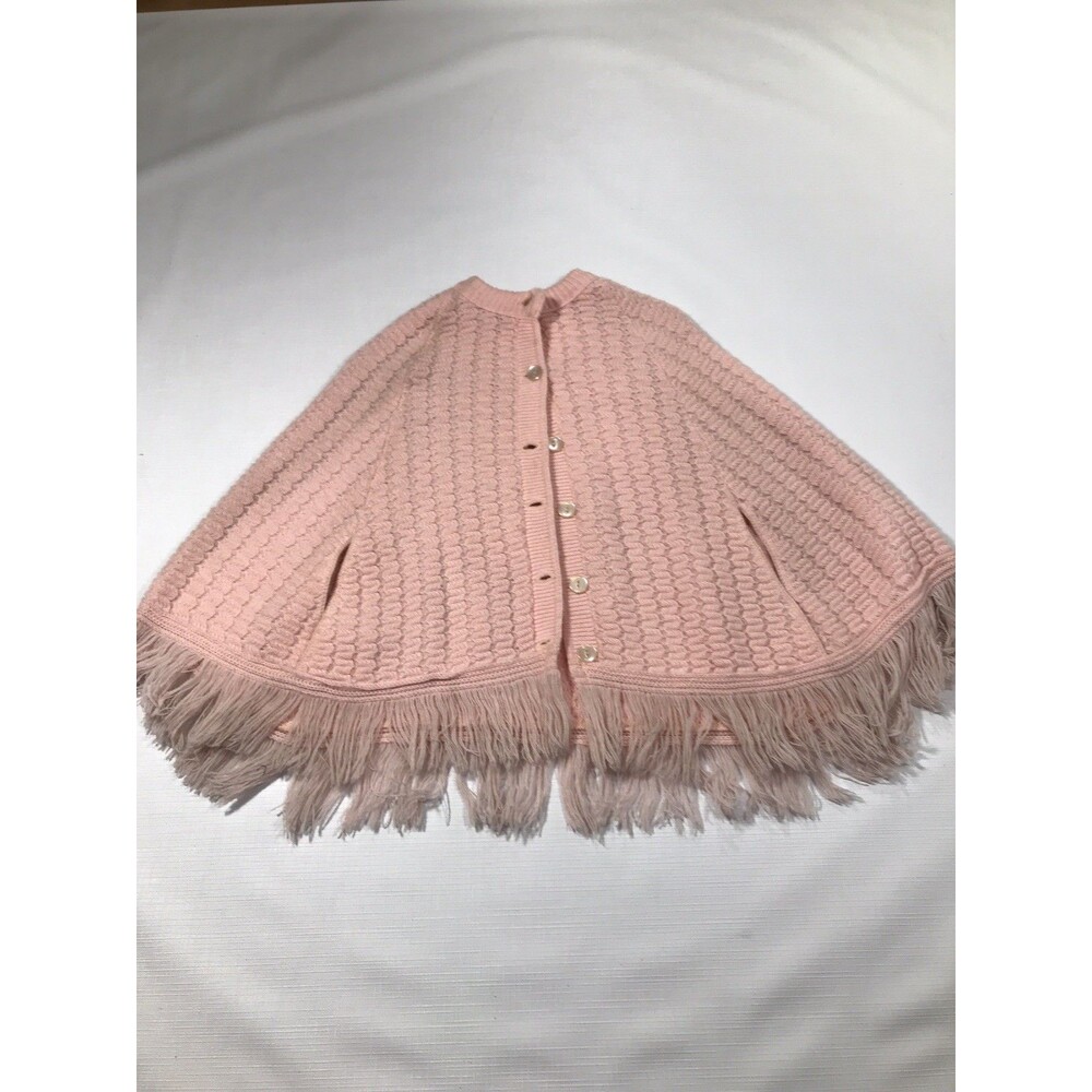 Vintage Blue Bird Girls Pink Heart Graphic Button Front Sweater Fringe
